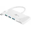 Adaptador multipuerto USB-C™ Goobay con lector de tarjetas, blanco, 0,15 m - amplía un dispositivo USB-C™ con tres puertos USB 3.0 y una ranura para tarjetas SD/MMC y micro SD (62097)