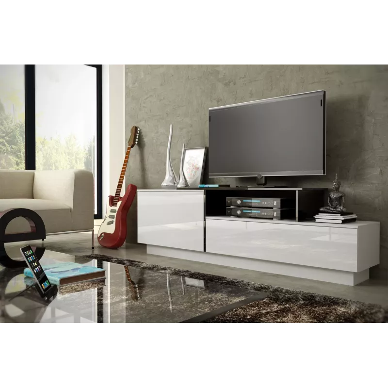 Mueble de TV Cama SIGMA 3 180 blanco/blanco brillante + negro