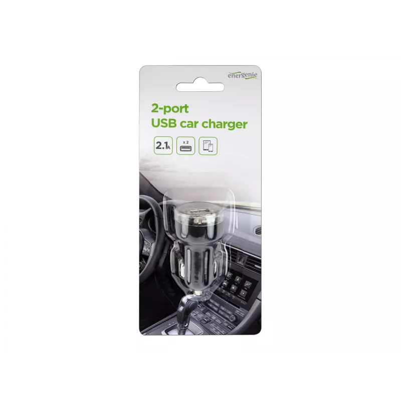 Cargador de coche Gembird EG-U2C2A-CAR-02, entrada 12–24V, salida 5V/2,1A, 2× USB 2.0, negro