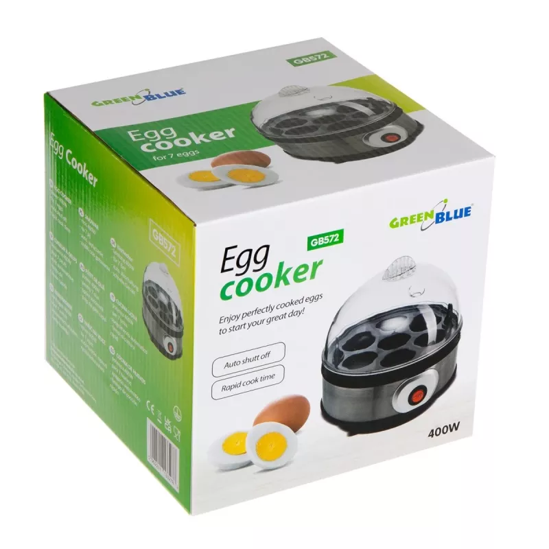 Huevera GreenBlue GB572 vaporera eléctrica de huevos 400 W, capacidad 7 huevos, plateado, dureza ajustable