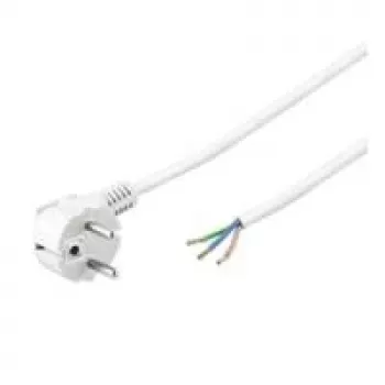 Cable de alimentación acodado Wentronic Goobay para montaje propio, 1,5 m, blanco - tipo F (tipo F, CEE 7/7) > extremos de cable sueltos (93977)