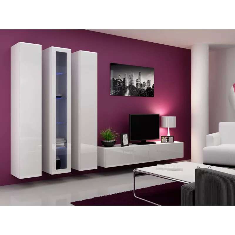 Conjunto de armarios de salón Cama VIGO 2 blanco/blanco brillante