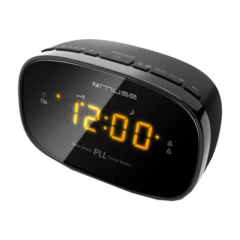 Muse M-150CR radiodespertador, PLL FM, pantalla LED ámbar con regulador de brillo, alarma (radio/zumbador), 230 V con batería de respaldo 2x AAA, negro
