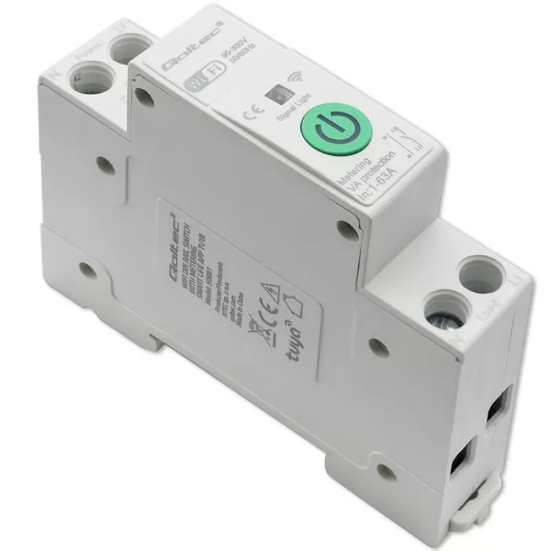 Relé WiFi para carril DIN QOLTEC 50881 — relé de conmutación de red 63A para instalaciones eléctricas