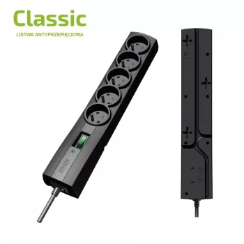 Regleta de protección contra sobretensiones EVER CLASSIC, 5 tomas Type-E, 250 V, cable de 1,5 m, 175 J, con interruptor