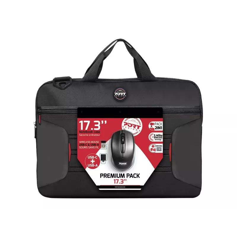 Port Designs PREMIUM PACK 17.3 501874 bolso bandolera para portátil 43,9 cm (17,3 pulgadas) con ratón inalámbrico, poliéster, negro