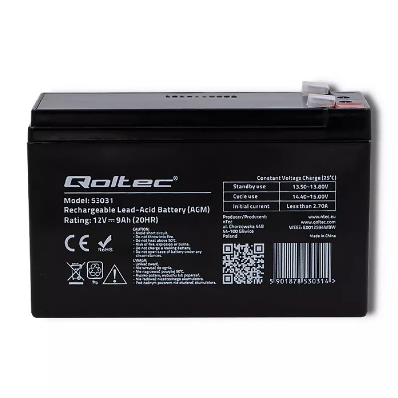 Batería para SAI QOLTEC 53031 12V 9Ah verde, 152×94×65 mm, 2,35 kg