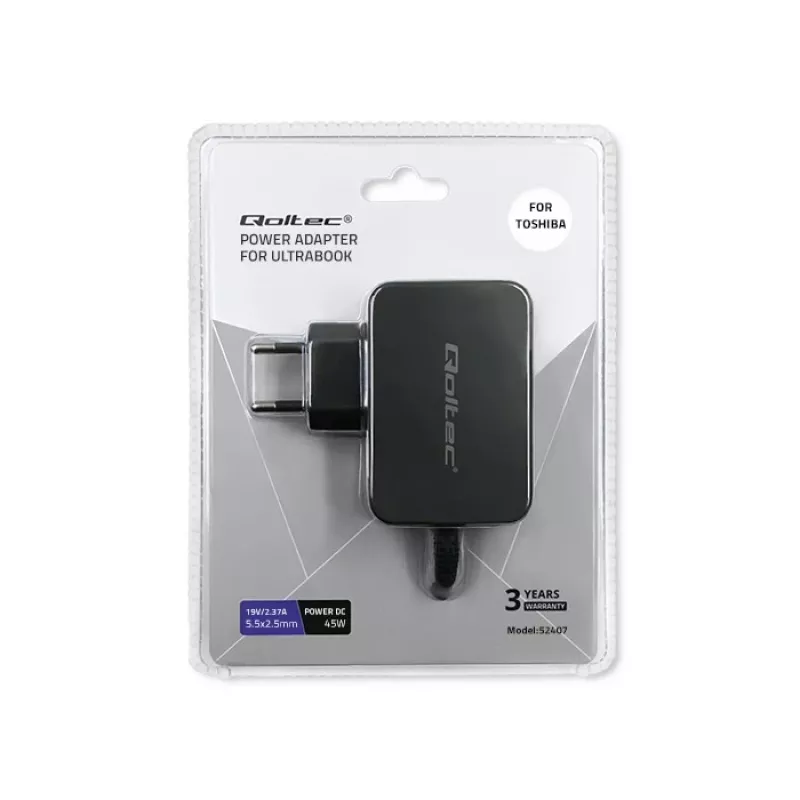 Cargador QOLTEC 52407 para Toshiba Ultrabook 45W 19V 2,37A fuente de alimentación