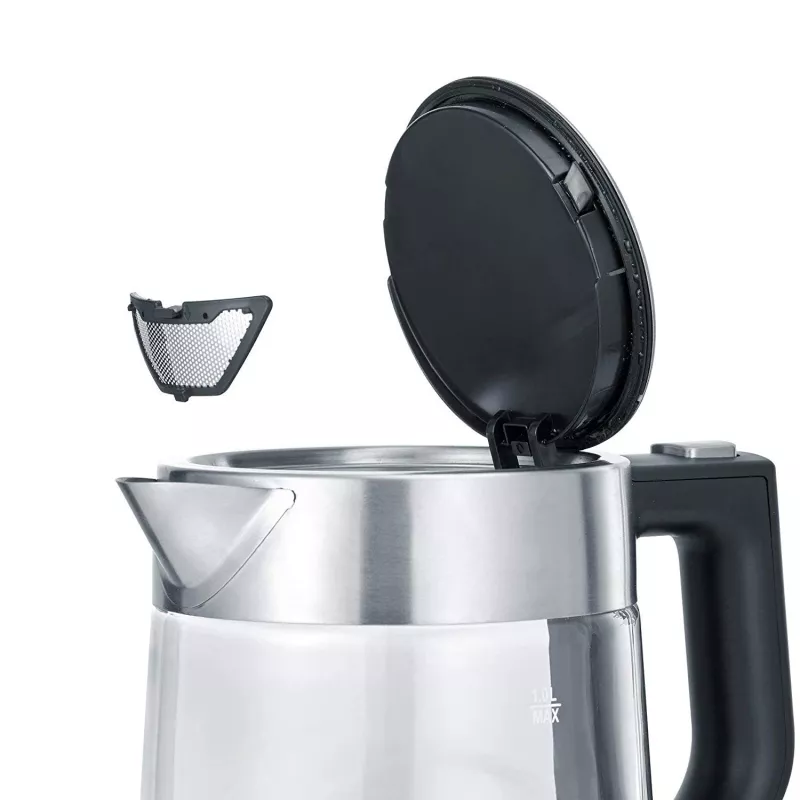 Severin WK 3468 Hervidor de agua 1 L 2200 W Negro, Acero inoxidable, Transparente