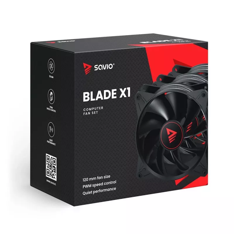 SAVIO BLADE X1 set de ventiladores, 3 x 120 mm, PWM de 4 pines, negro