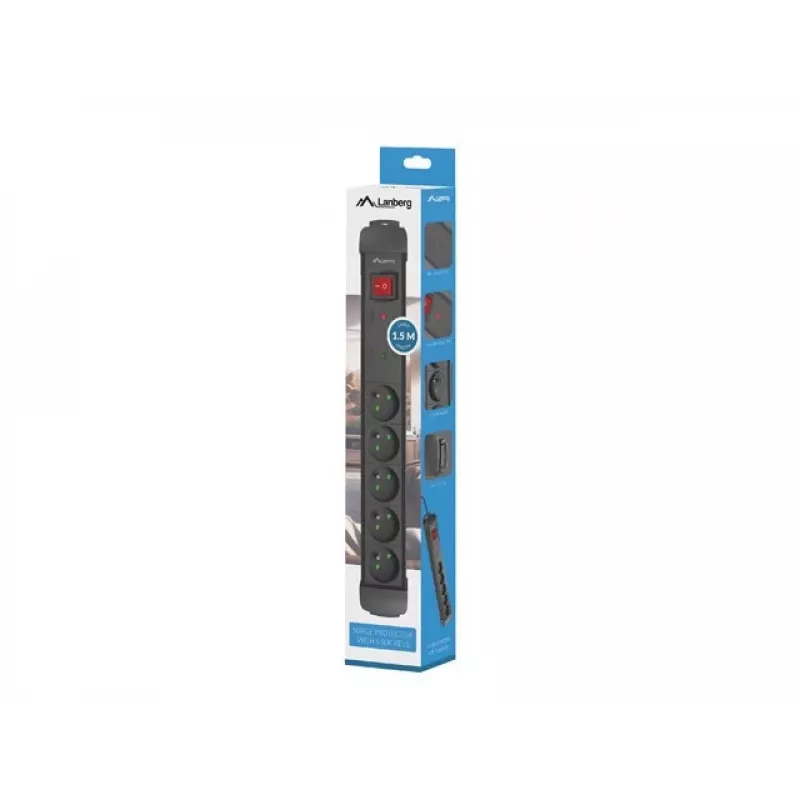 Regleta de enchufes LANBERG SP1 1,5 m – 5 tomas PL, negra