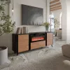 Cómoda Cama Meble Volare 200 x 39 x 75 cm, negro/nogal, aglomerado, chimenea incluida