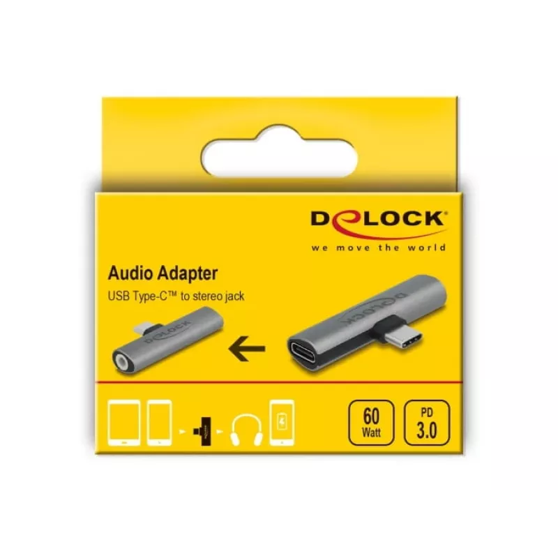 Adaptador de cable DeLOCK 64186 USB Type-C a USB Type-C + 3,5 mm gris