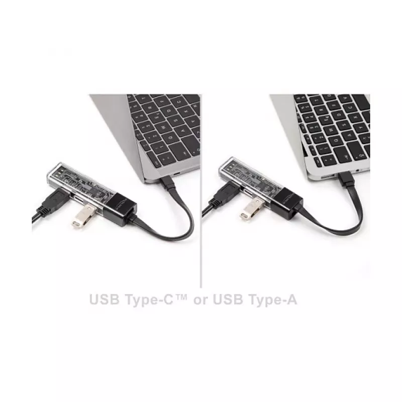 Hub DELOCK USB 3.2 Gen 1 (3.1 Gen 1) de 4 puertos con host Type-A + Type-C (5000 Mbit/s) negro/transparente