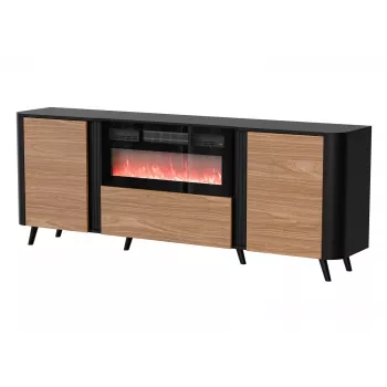 Cómoda Cama Meble Volare 200 x 39 x 75 cm, negro/nogal, aglomerado, chimenea incluida