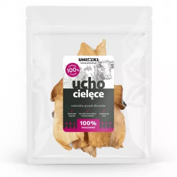 Snack para perros UNISZKI oreja de ternera — artículo masticable monocomponente de ternera, 10 uds., higiene dental, sin gluten ni azúcar