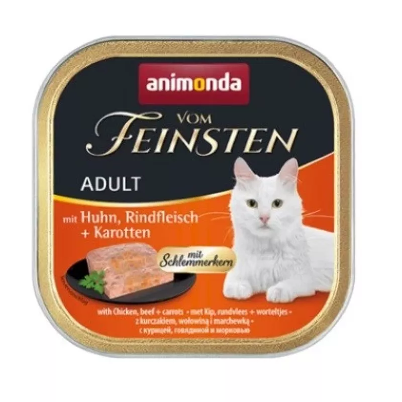 ANIMONDA Vom Feinsten Adult Pollo, Ternera y Zanahorias - Comida húmeda para gatos - 100 g