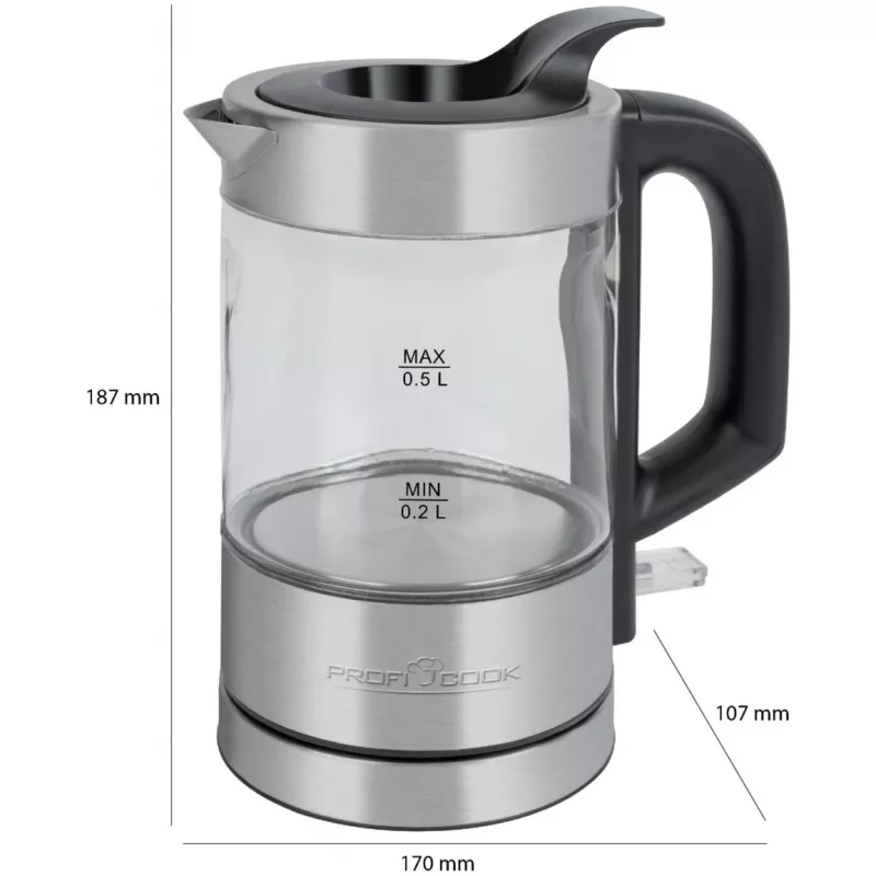 Hervidor ProfiCook PC-WKS 1228 G 0,5 L 1100 W acero inoxidable, transparente
