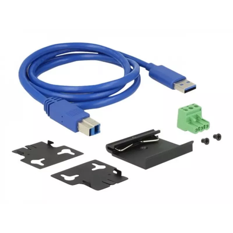 Delock 63309 hub USB industrial externo, 4 x USB 3.0 Type-A, protección ESD de 15 kV, carcasa metálica, montable en pared