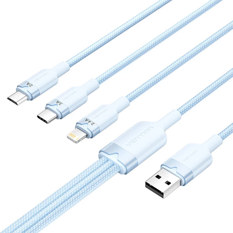 Cable USB 2.0 A a 3 en 1 3A Vention CTPLG 1,5 m azul – datos y carga