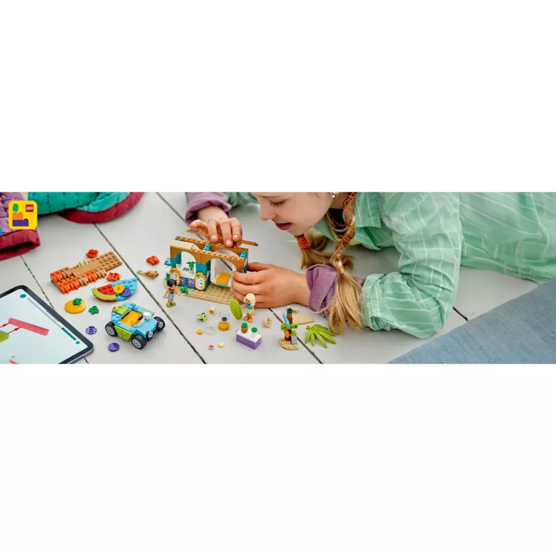 LEGO Friends Puesto de Smoothies de Playa, set de juego infantil con comida de juguete, idea de regalo para niñas y niños a partir de 6 años con 2 minipersonajes, una figura de tortuga y un