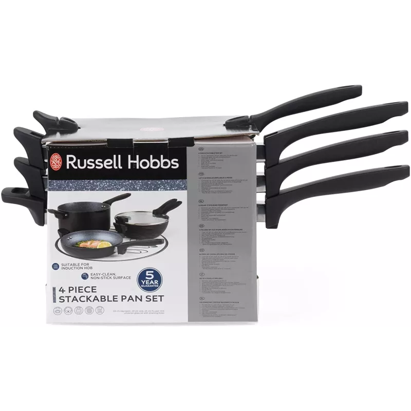 Juego de ollas Russell Hobbs RH01840EU7 – 4 piezas apilables, marmolado metálico