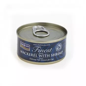 Comida húmeda para gatos FISH4DOGS Caballa con gamba 70 g — gatos adultos, sabor a pescado, lata, sin gluten