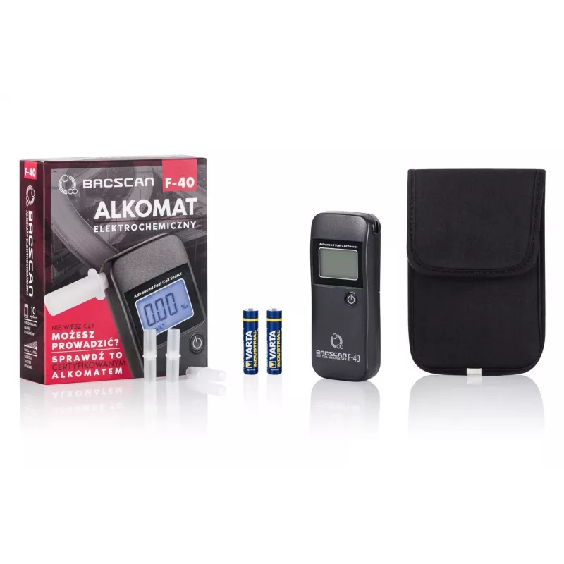 Alcoholímetro BACscan F-40, sin contacto, BAK 0–4%, precisión 1%, tiempo de calentamiento 20s, LCD, pila AAA×2