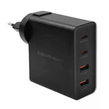 Qoltec Cargador GaN POWER PRO | 2xUSB-C | 2xUSB | 130W | 5-20V | 1.5-5A | XP | negro