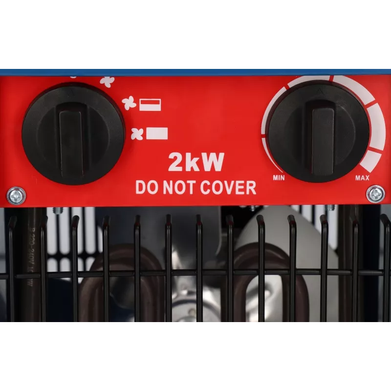 Calefactor ventilador eléctrico BLAUPUNKT EH7010 – 2000 W, elemento de acero inoxidable, IPX4, instalación en suelo, para hasta 22 m², negro/azul/rojo