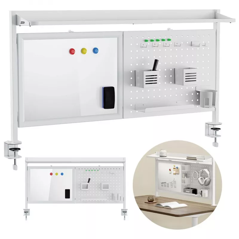 Separador de escritorio ergo office ER-301 W – panel de acero de 1116 mm de ancho con pizarra magnética, blanco, carga máx. 10 kg