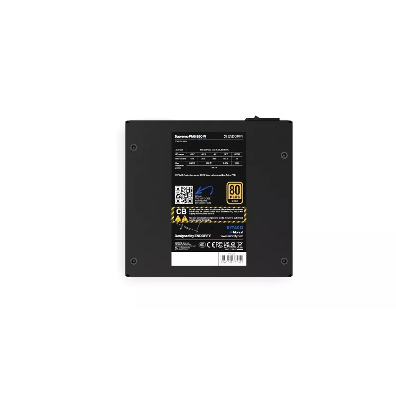 Fuente de alimentación ENDORFY Supremo FM6 850 W, ATX de 24 pines, totalmente modular, 80 PLUS Gold, ventilador de 120 mm, negro