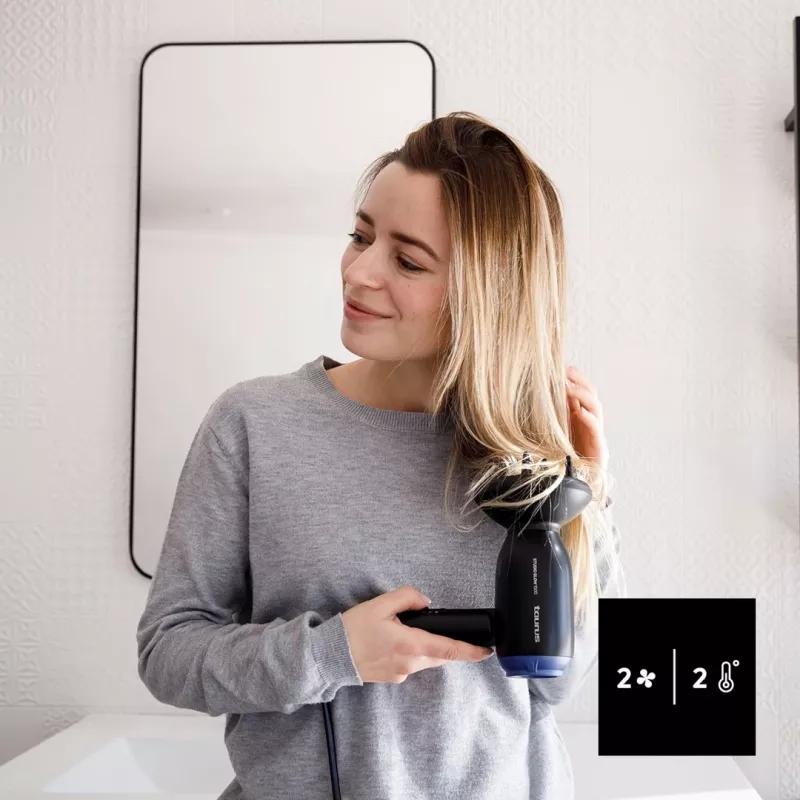 Secador de pelo Taurus Studio Glow 1500 — 1400 W, 3 niveles de calor, 2 velocidades, plegable, colgable, negro