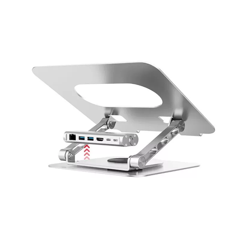 Soporte para portátil Unitek D1109B01 — soporte ajustable de aluminio con USB-C HDMI 4K PD 100W extraíble, 2x USB-A, RJ-45, para hasta 17