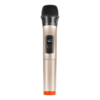 Micrófono dinámico inalámbrico UHF PU628J con pantalla LED (dorado)