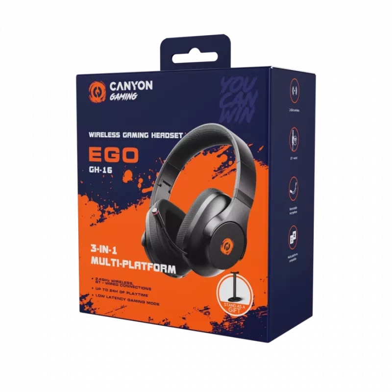Auriculares CANYON EGO GH-16 3en1 2.4Ghz+BT negros