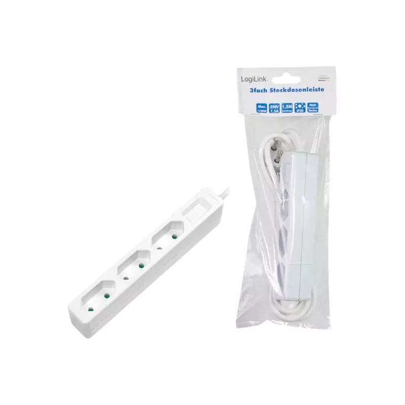 Alargador de corriente LogiLink LPS229 1,5 m 3 salidas AC interior blanco