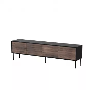 Mueble TV cama meble CORTINA 4D 200x40x55 cm, parte superior negra, frentes color nogal