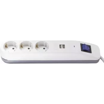 Regleta de enchufes REV ICE 3 tomas con puertos USB e interruptor, cable de 1,4 m, blanca