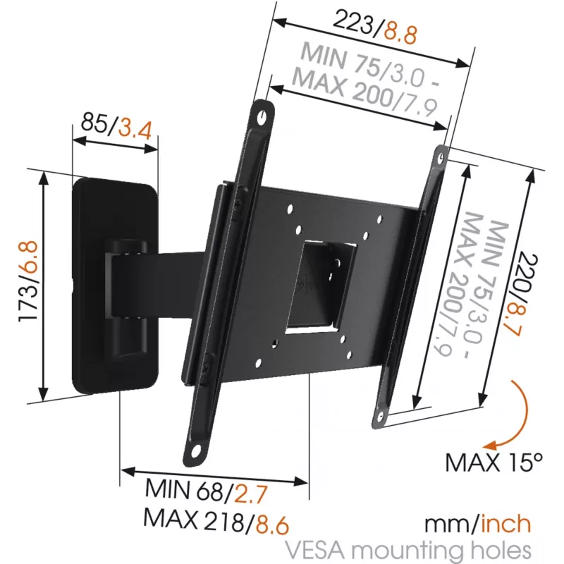 Vogels | Soporte de pared | MA2030-A1 | Orientable | 19-40 | Capacidad máx. 15 kg | Negro