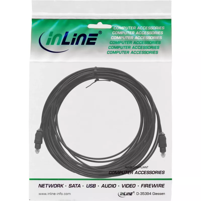 InLine Cable de audio óptico Toslink macho/macho, 15 m, negro (89916)