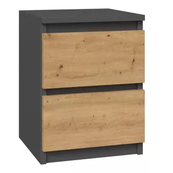 Mesita de noche Topeshop M2 ANTRACYT/ARTISAN 2 cajones antracita roble madera