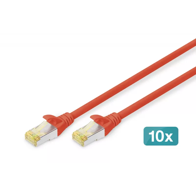 DIGITUS Cable de conexión CAT6A S/FTP, 1 m, rojo, pack de 10