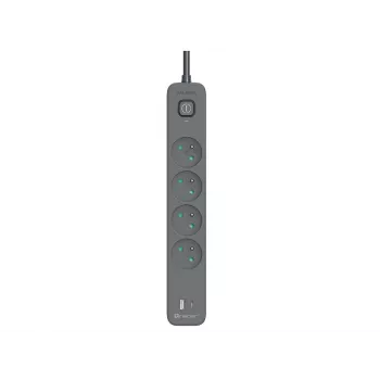 Tracer Power Line+ TRALIS47026 regleta, 4 tomas, USB-A + USB-C PD 18 W, 1,5 m, grafito