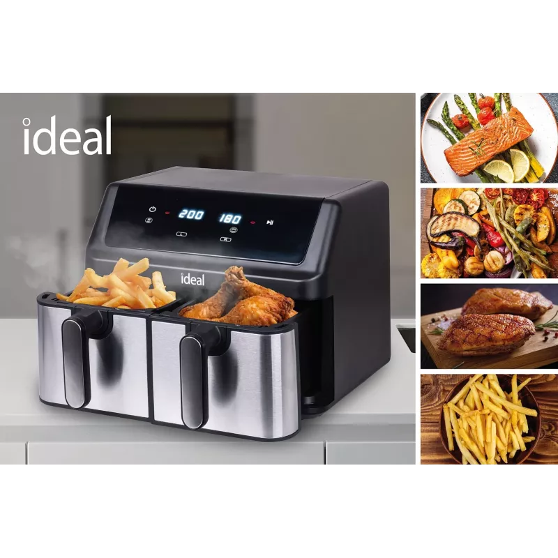 Freidora sin aceite IDEAL, doble horizontal 9L, 8 funciones - incluida deshidratación de alimentos