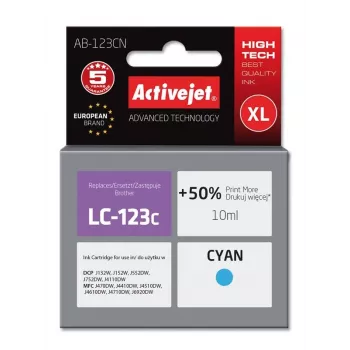 Activejet AB-123CN Tinta (sustituto de Brother LC123C/121C; Supreme; 10 ml; cian)