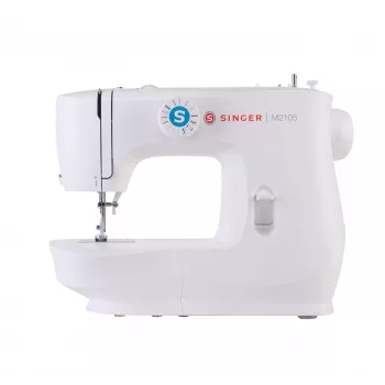 Máquina de coser semiautomática SINGER M2105 – 8 tipos de puntada, ojal en 4 pasos, brazo libre, eléctrica, blanca