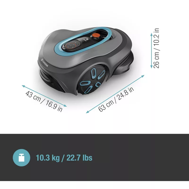 Robot cortacésped GARDENA smart SILENO max — 800 m², 16 cm de ancho de corte, batería, navegación LONA, gris