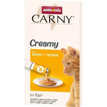 Snacks húmedos para gatos animonda Carny pollo con taurina bolsita 6 x 15 g, pasta de carne, 87 % humedad
