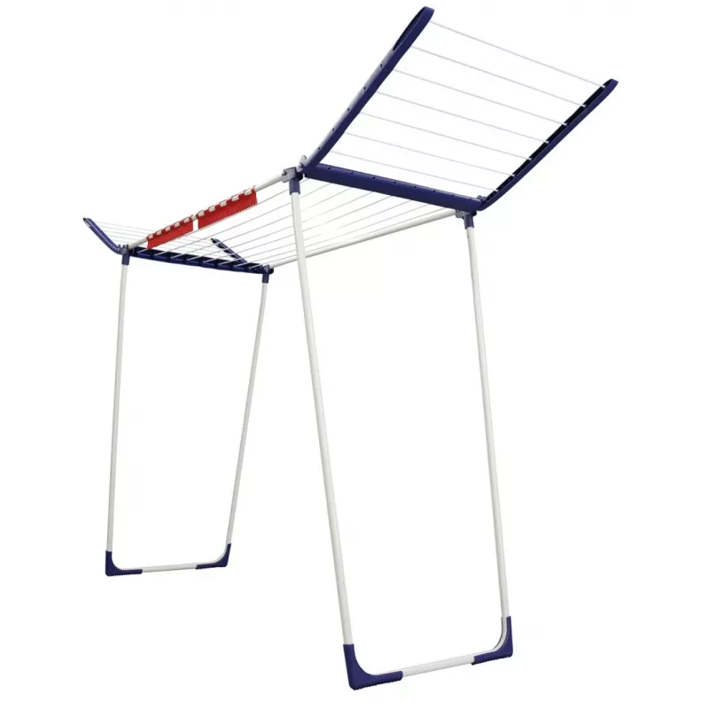 Tendedero Leifheit Pegasus 180 Maxx Winged — tendedero de suelo, 18 m de cuerda, altura ajustable 1080–1280 mm, 550×1100×1280 mm, azul/blanco